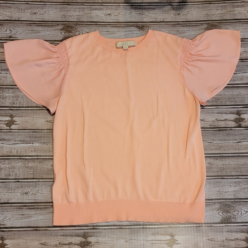 Loft Light Pink Flutter Sleeve Lightweight Sweater Size M